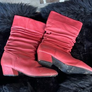 Faux leather red calf boots